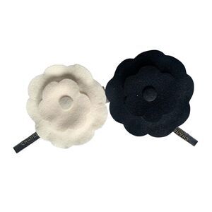 NEW NWT 2 CHANEL Authentic Vintage black & white Felt Camellia Flower Brooch Pin